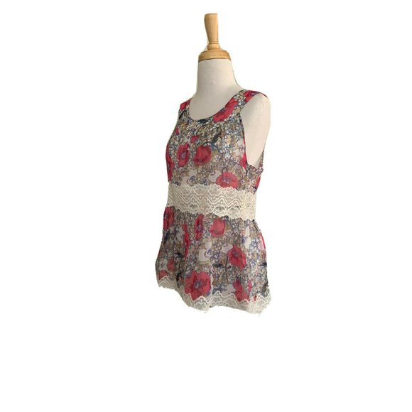 Anna Sui for Anthropology Multicolor Floral Lace Top S - Picture 2 of 5